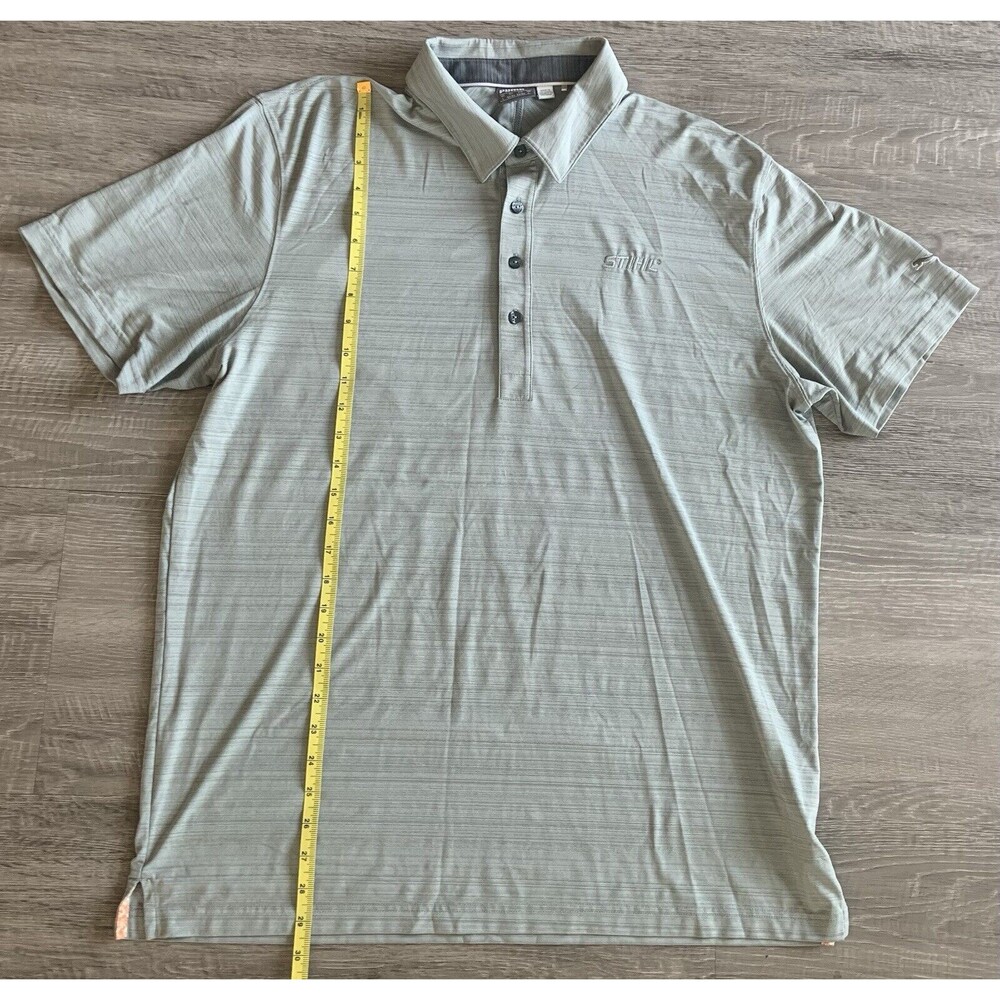 Puma Polo Golf Shirt Men's Sz Large Gray Stripe Polyester Dry Cell Technology